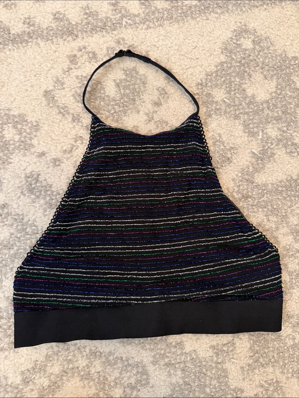 Victoria's Secret Black Halter Crop Top with Iridescent Stripes